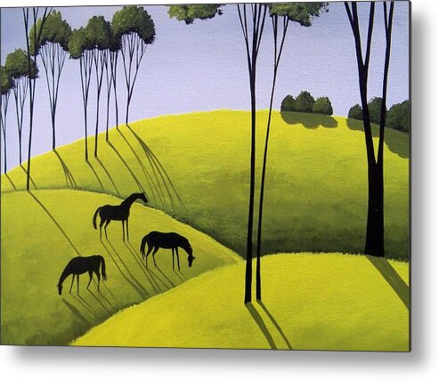 Art Metal Print featuring the painting Evening Shadows - country landscape horses by Debbie Criswell