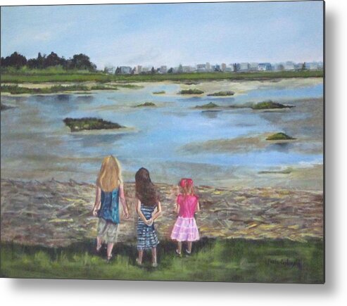 Acrylic Metal Print featuring the painting Exploring The Marshes by Paula Pagliughi