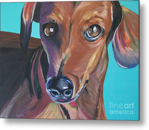 Dachshund Painting Metal Print featuring the painting Eyes of Love by Sandra Presley