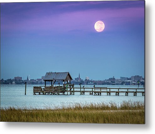 Full Moon Metal Print featuring the photograph Fall Moon and King Tide - Charleston SC by Donnie Whitaker