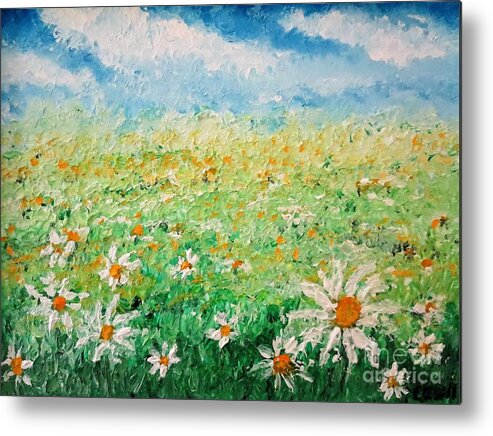 Nature Metal Print featuring the painting Field of Daisies by C E Dill