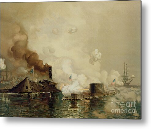 Armored Metal Print featuring the painting First Fight between Ironclads by Julian Oliver Davidson