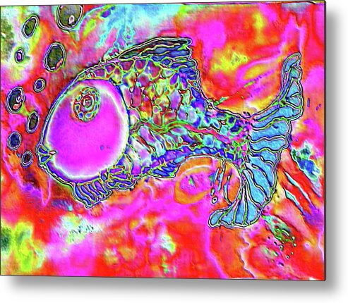 Fish Metal Print featuring the digital art Fish on Red by Rae Chichilnitsky