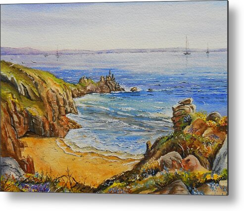 Seascape Metal Print featuring the painting Floral Cliffs by Andrew Read