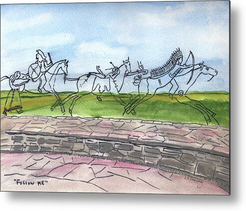 Little Bighorn Battlefield Metal Print featuring the painting Follow Me by Linda Feinberg