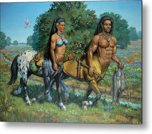 Centaurs Metal Print featuring the painting Foragers Tryst by Kerry Nelson