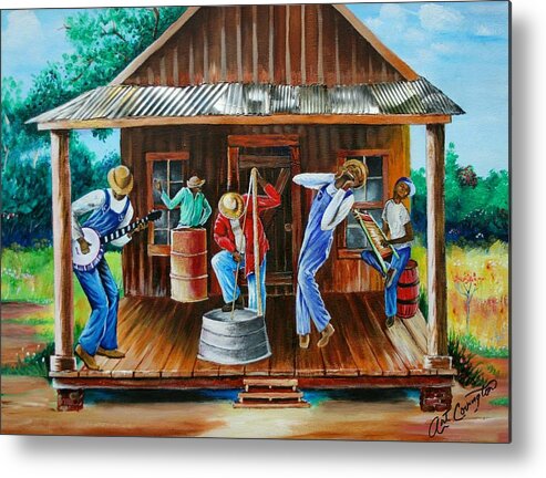  Black Metal Print featuring the painting Front Porch Jamming by Arthur Covington