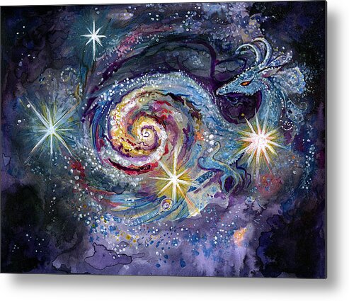Dragon Metal Print featuring the mixed media Galaxy Dragon by Katherine Nutt