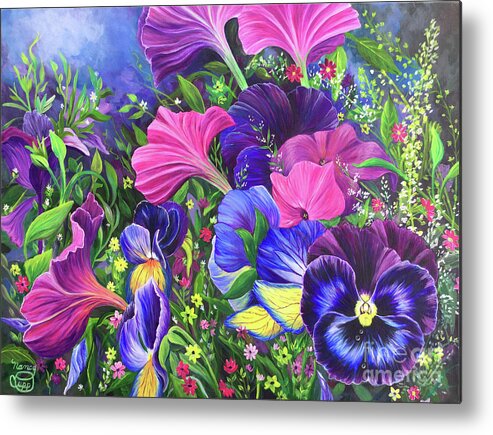 Pansies Metal Print featuring the painting Garden Party by Nancy Cupp