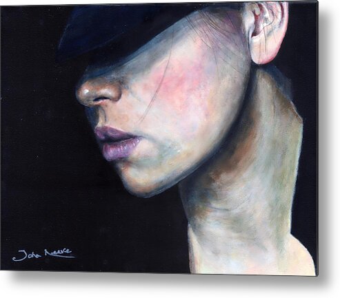 Woman Metal Print featuring the painting Girl in Black Hat by John Neeve