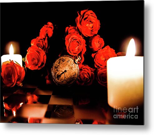 Flower Metal Print featuring the photograph Glowing Clock With Flowers by Gerald Kloss