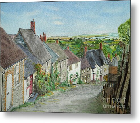 Gold Hill Shaftesbury Metal Print featuring the painting Gold Hill Shaftesbury by Yvonne Johnstone