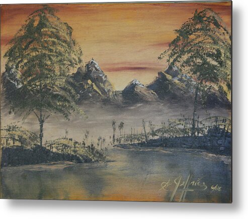 Landscape Metal Print featuring the painting Golden Sunset by Gregory Jeffries