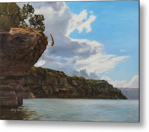 Cliff Diving Metal Print featuring the painting Graceful Cliff Dive by Emily Olson