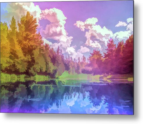 Pond Metal Print featuring the photograph Graphic Rainbow Pond Reflections by Aimee L Maher ALM GALLERY