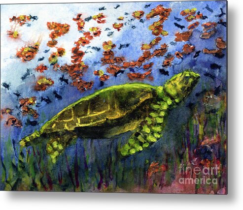 Sea Metal Print featuring the painting Green Sea Turtle by Randy Sprout