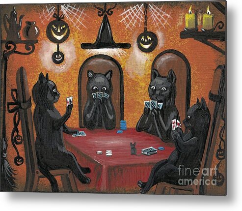 Print Metal Print featuring the painting Halloween Hold Em by Margaryta Yermolayeva