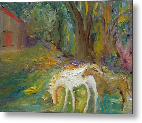 Horses Metal Print featuring the painting Hanging Out by Susan Esbensen