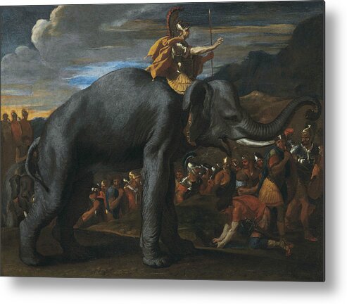 French Painters Metal Print featuring the painting Hannibal Crossing the Alps on Elephants by Nicolas Poussin