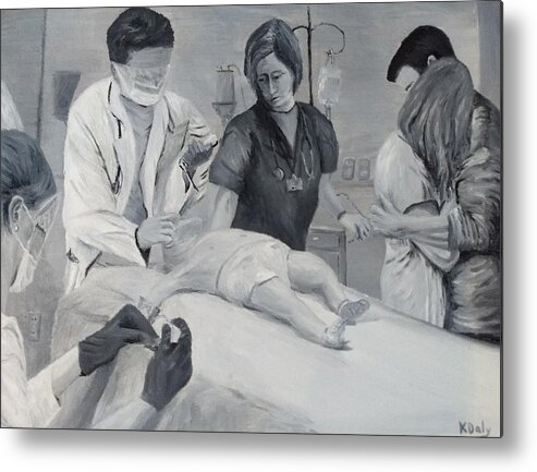 Medical Art Metal Print featuring the painting Help by Kevin Daly