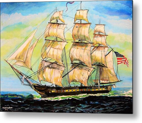 Historic Battle Ship Metal Print featuring the painting Historic Frigate United States by Mike Benton