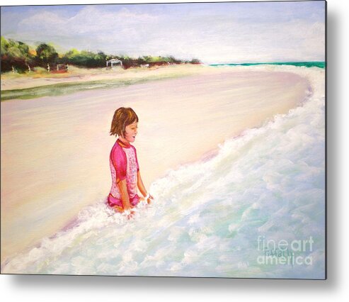Little Girl Metal Print featuring the painting Holding the Ocean by Patricia Piffath