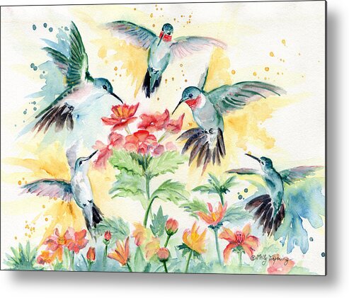 Hummingbird Metal Print featuring the painting Hummingbirds Party by Melly Terpening