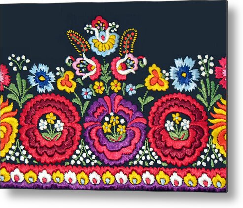 Matyo Embroidery Metal Print featuring the photograph Hungarian Magyar Matyo Folk Embroidery Detail by Andrea Lazar
