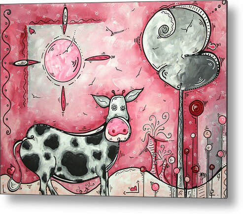 Art Metal Print featuring the painting I LOVE MOO Original MADART Painting by Megan Aroon