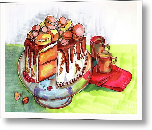 Dessert Metal Print featuring the drawing Illustration Of Winter Party Cake by Ariadna De Raadt