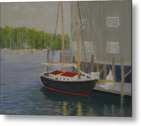 Sailboat Harbor Ocean Sea Dock Marina Metal Print featuring the painting In Port by Scott W White
