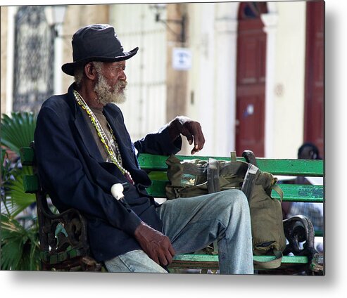 Cuban Metal Print featuring the photograph Interesting Cuban Gentleman in a park on Obrapia by Charles Harden