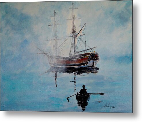 Fog Metal Print featuring the painting Into the Mist by Alan Lakin