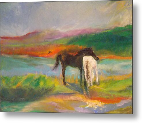 Horses Metal Print featuring the painting I've Got Your Back by Susan Esbensen