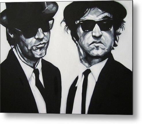 The Blues Brothers Jake And Elwood Canvas Portrait Black And White Metal Print featuring the painting Jake and Elwood by Steve Hunter