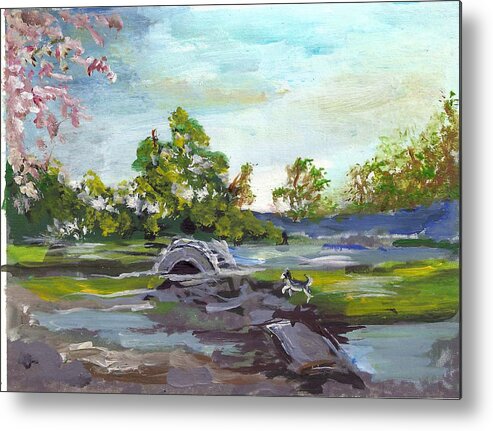 Husky Metal Print featuring the painting Japanese Park Hilo by Karen Ferrand Carroll