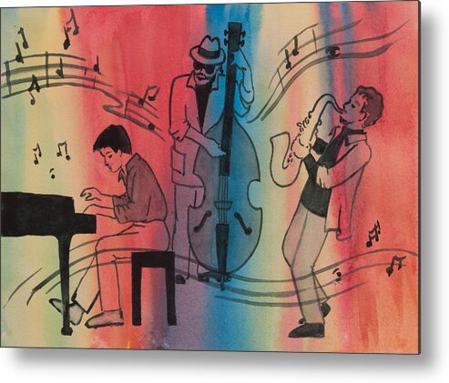 Figurative Metal Print featuring the painting Jazz Trio II by Heidi E Nelson