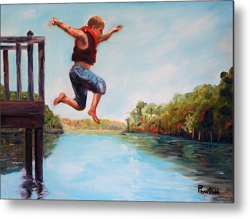 River Metal Print featuring the painting Jumping In The Waccamaw River by Phil Burton