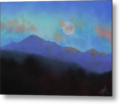Landscape Metal Print featuring the painting Last Light with Moonrise over Iron Mountain by Robin Street-Morris