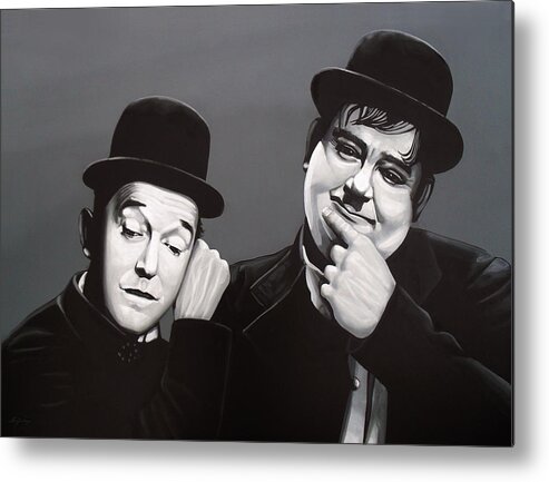 Laurel And Hardy Metal Print featuring the painting Laurel and Hardy by Paul Meijering