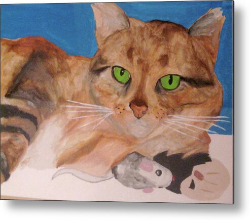 Cat Metal Print featuring the painting Laze About by Rebecca Wood