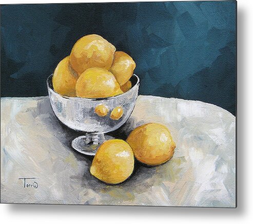 Lemons Metal Print featuring the painting Lemons with Silver by Torrie Smiley
