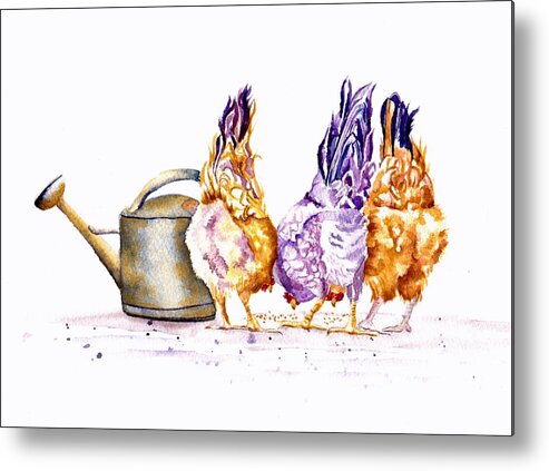 Hens Metal Print featuring the painting Let's Do Lunch Hens and Chickens by Debra Hall
