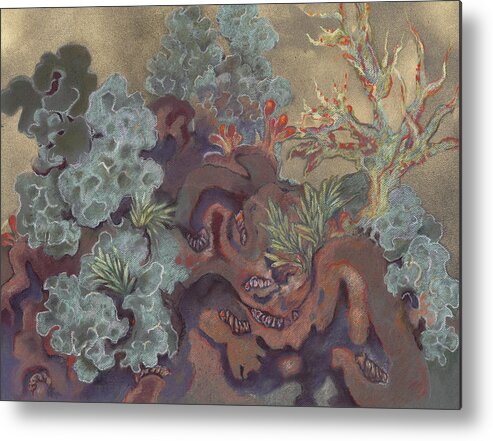 Lichen Metal Print featuring the painting Lichen Landscape by Shoshanah Dubiner