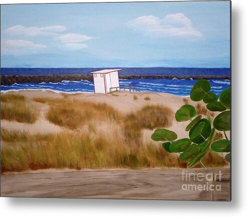 Ocean Metal Print featuring the painting Lifeguard Shack by Jenn C Lindquist