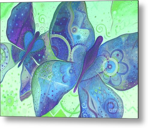 Butterflies Metal Print featuring the painting Lighthearted In Blue by Helena Tiainen