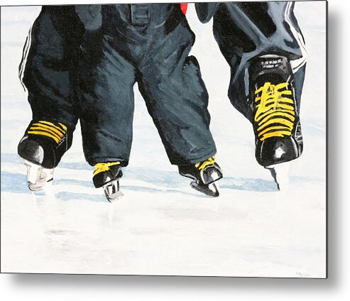 Hockey Skates Metal Print featuring the painting Like Father Like Son by Betty-Anne McDonald