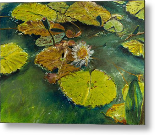 Lillies Metal Print featuring the painting Lilypad by Kathy Knopp