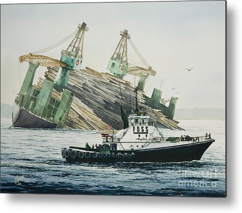 Tugboat Lindsey Foss Painting Metal Print featuring the painting LINDSEY FOSS Barge Assist by James Williamson