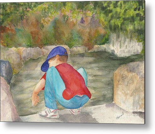 Butchard Garden Metal Print featuring the painting Little Boy at Japanese Garden by Vicki Housel